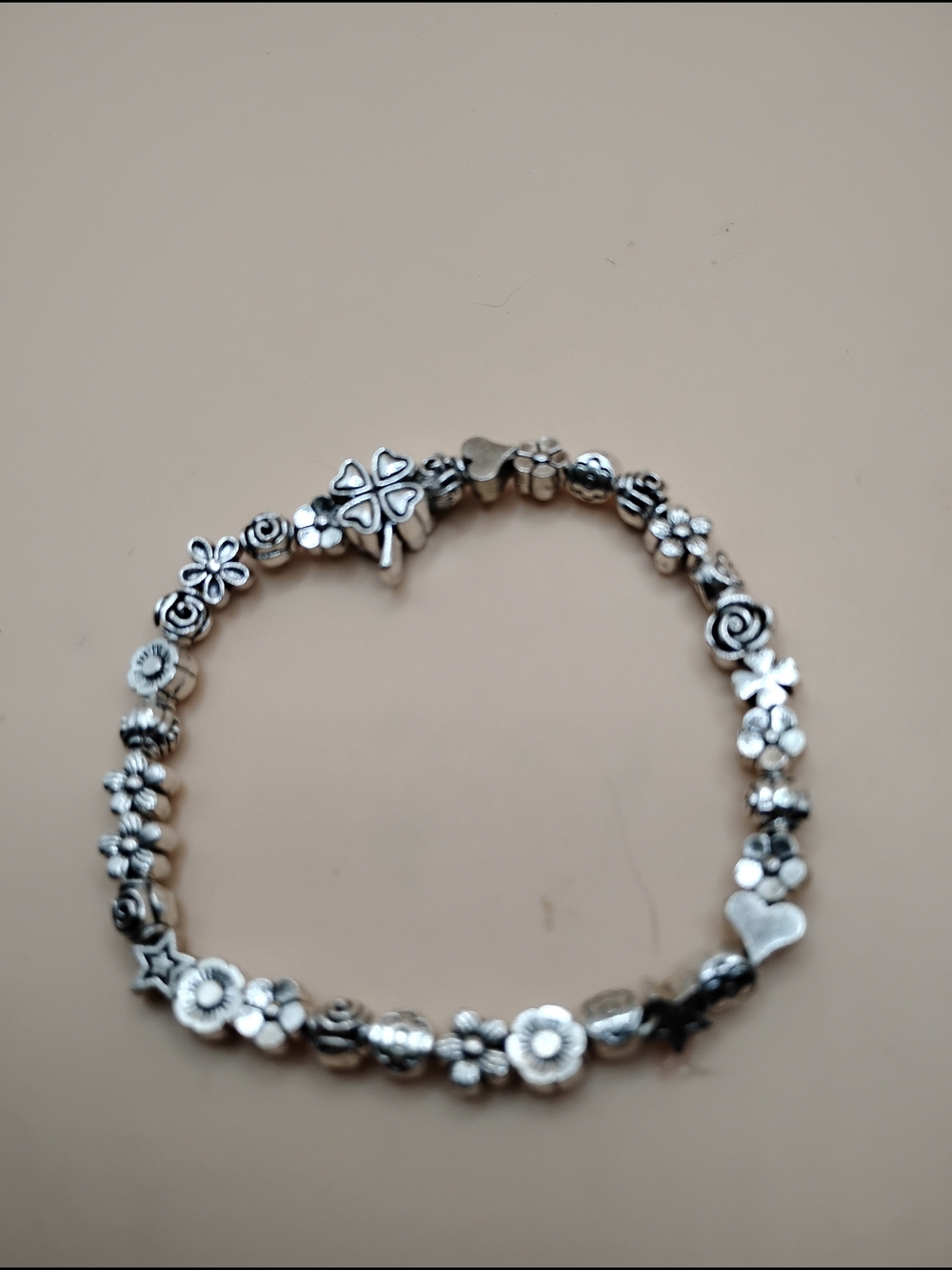 Floral Charm Bracelet in Silver-Tone